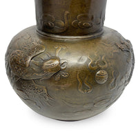 Antique Chinese Cast Bronze 13" Vases, Lucky Elephant, Phoenix, & Dragon