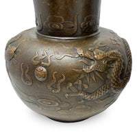 Antique Chinese Cast Bronze 13" Vases, Lucky Elephant, Phoenix, & Dragon
