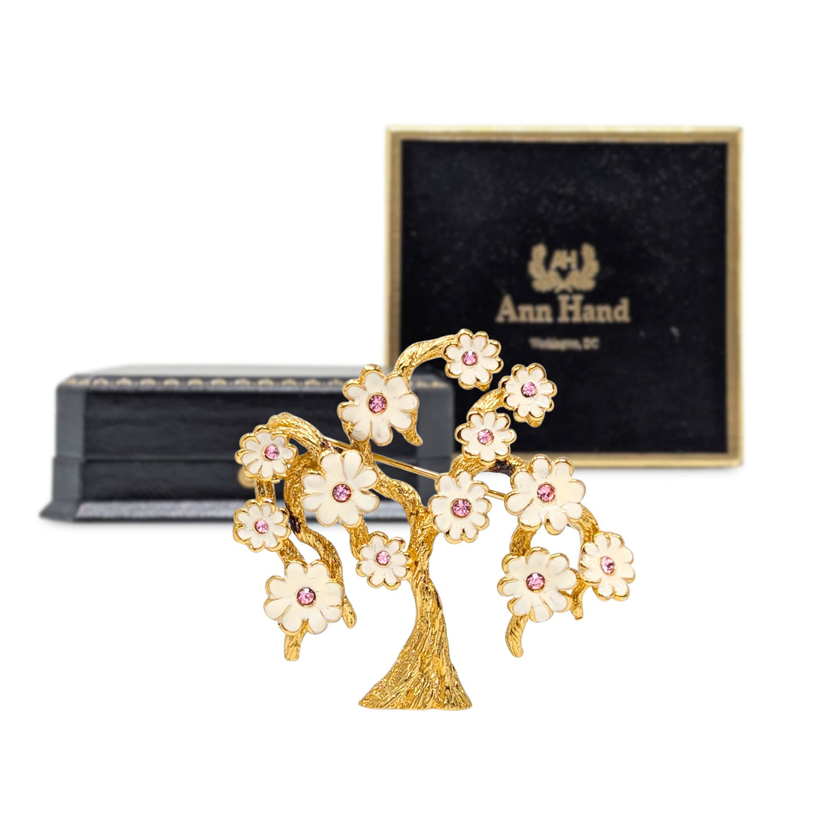 Ann Hand 18K Gold Clad Sterling Silver Enamel Cherry Blossom Tree Brooch/Pin