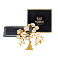 Ann Hand 18K Gold Clad Sterling Silver Enamel Cherry Blossom Tree Brooch/Pin