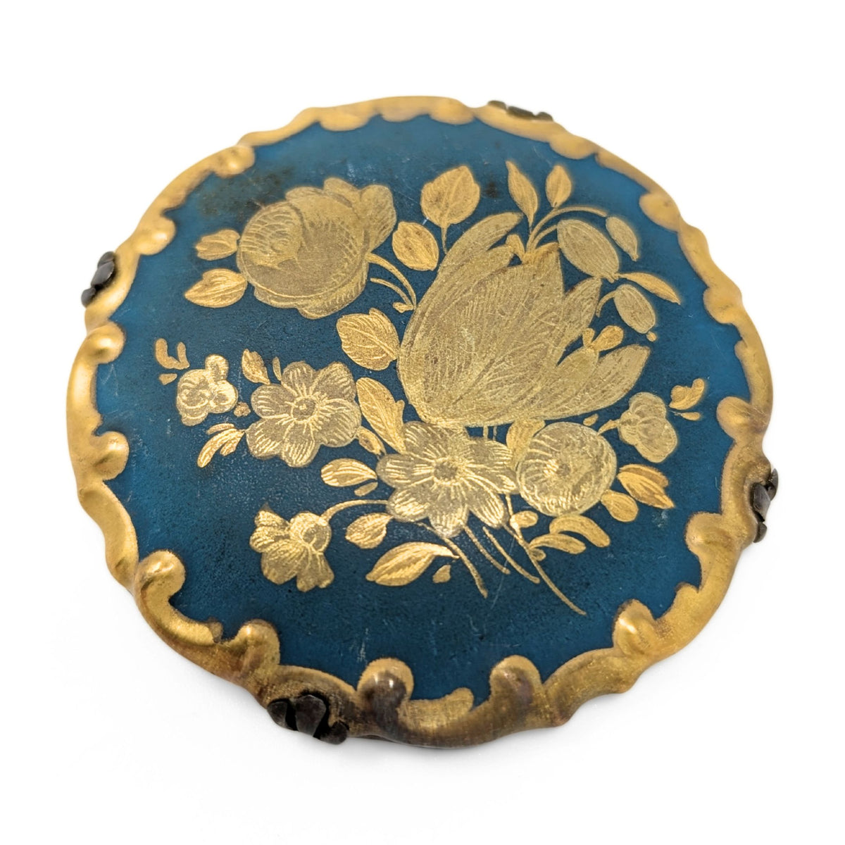 Rosenthal Handmalerei München Porcelain Floral Brooch/Pin, .935 Silver Frame