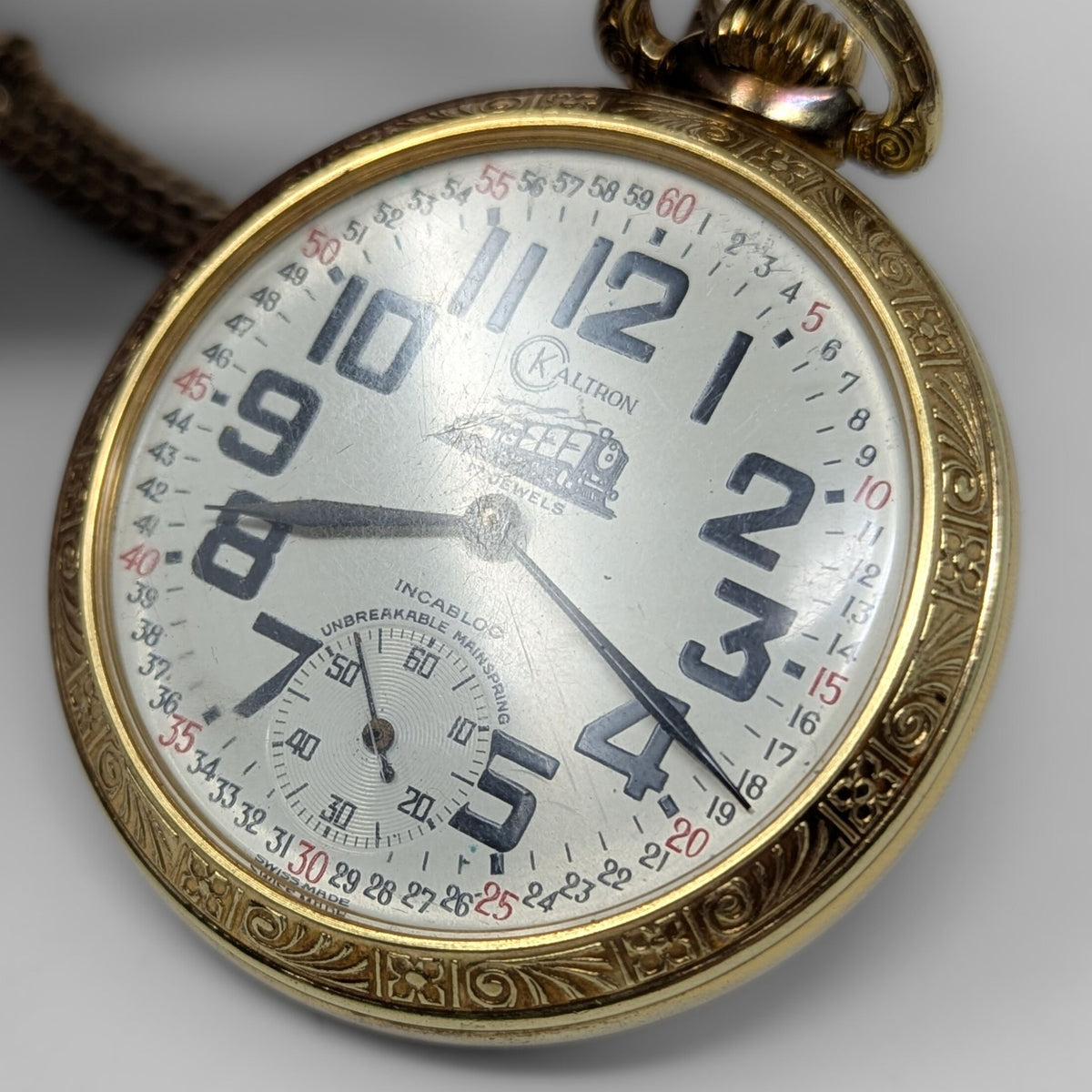Kaltron Incabloc Railway Themed 17j GF Swiss Pocket Watch (Running)