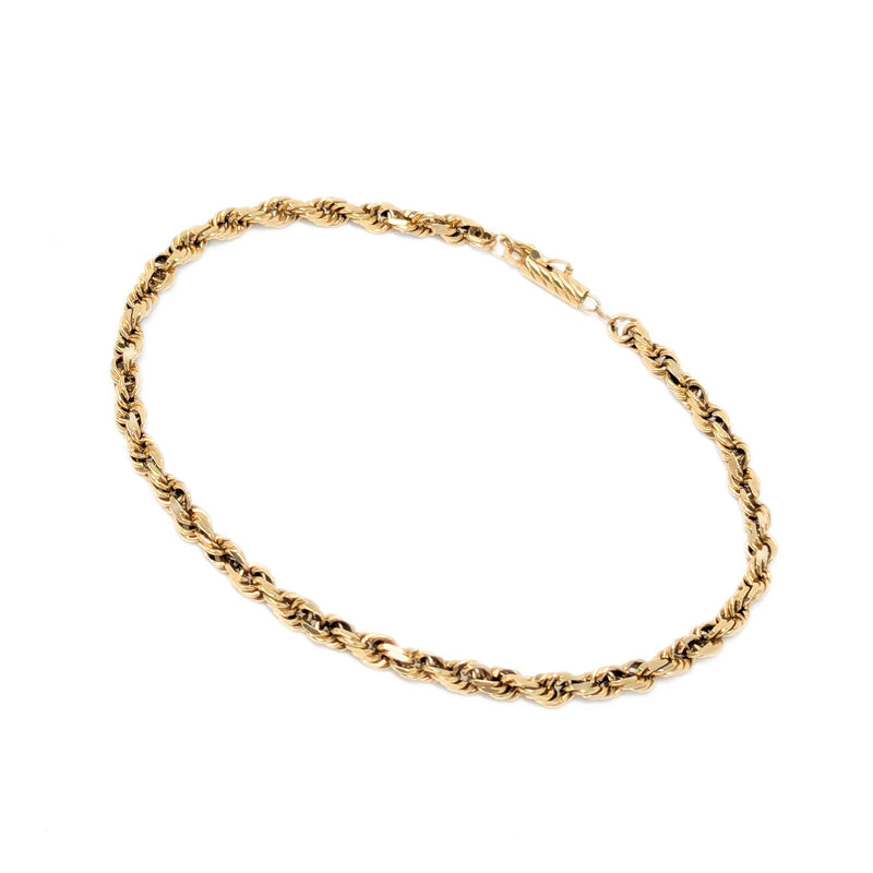 13K Gold Solid Diamond Cut 3.1mm 8 5/8” Rope Bracelet
