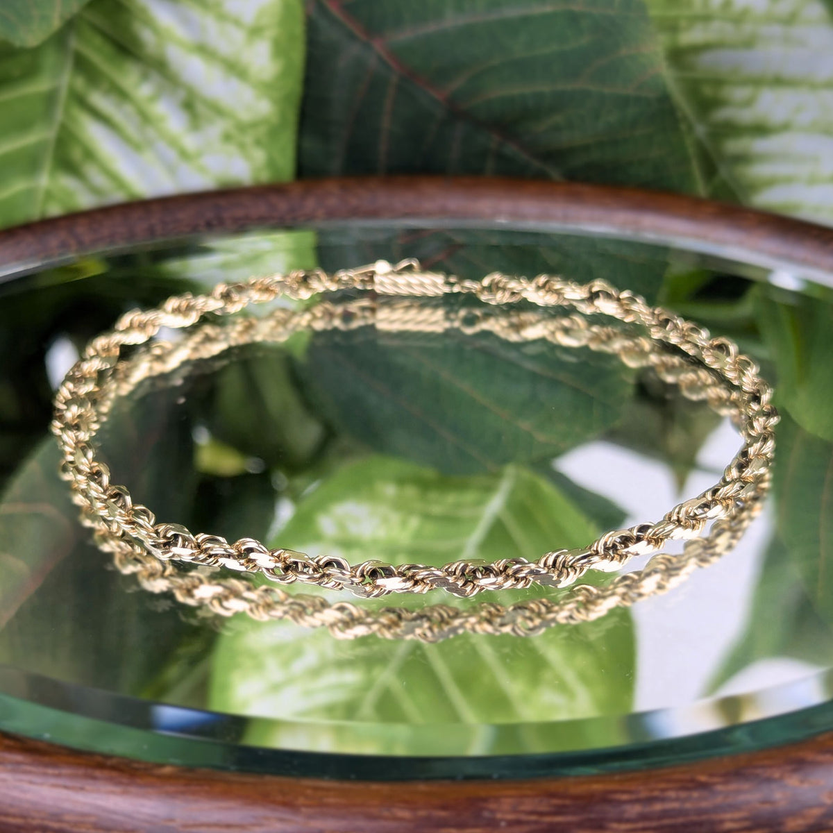 13K Gold Solid Diamond Cut 3.1mm 8 5/8” Rope Bracelet