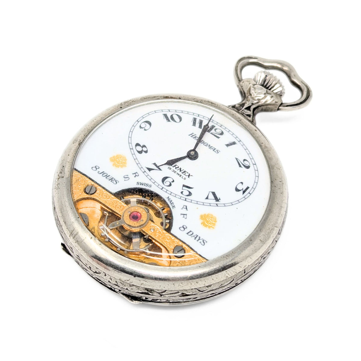 Hebdomas Arnex 8-Day 15j Nickel Hunter Theme Pocket Watch (Running)