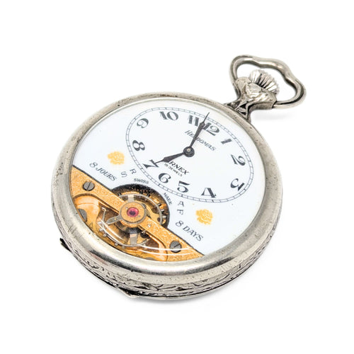 Hebdomas Arnex 8-Day 15j Nickel Hunter Theme Pocket Watch (Running)