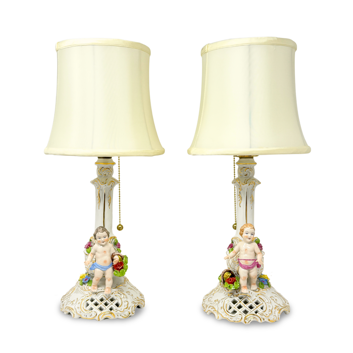 Pair of Mid-Century Dresden-Style German Boudoir Lamps