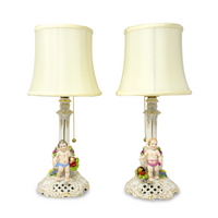 Pair of Mid-Century Dresden-Style German Boudoir Lamps