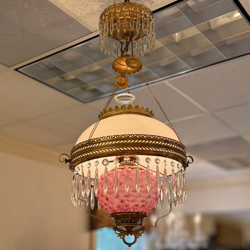 Victorian Electrified Oil Crystal & Brass Chandelier