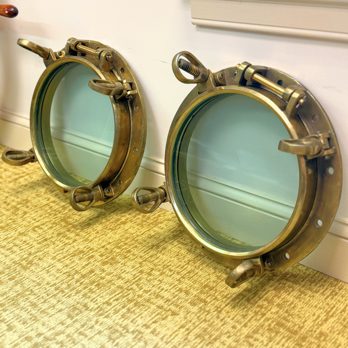 US Navy 16" 4-Dog Brass Ship Portholes, ca. 1940 (Pair)