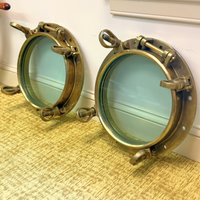 US Navy 16" 4-Dog Brass Ship Portholes, ca. 1940 (Pair)