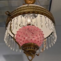 Victorian Electrified Oil Crystal & Brass Chandelier
