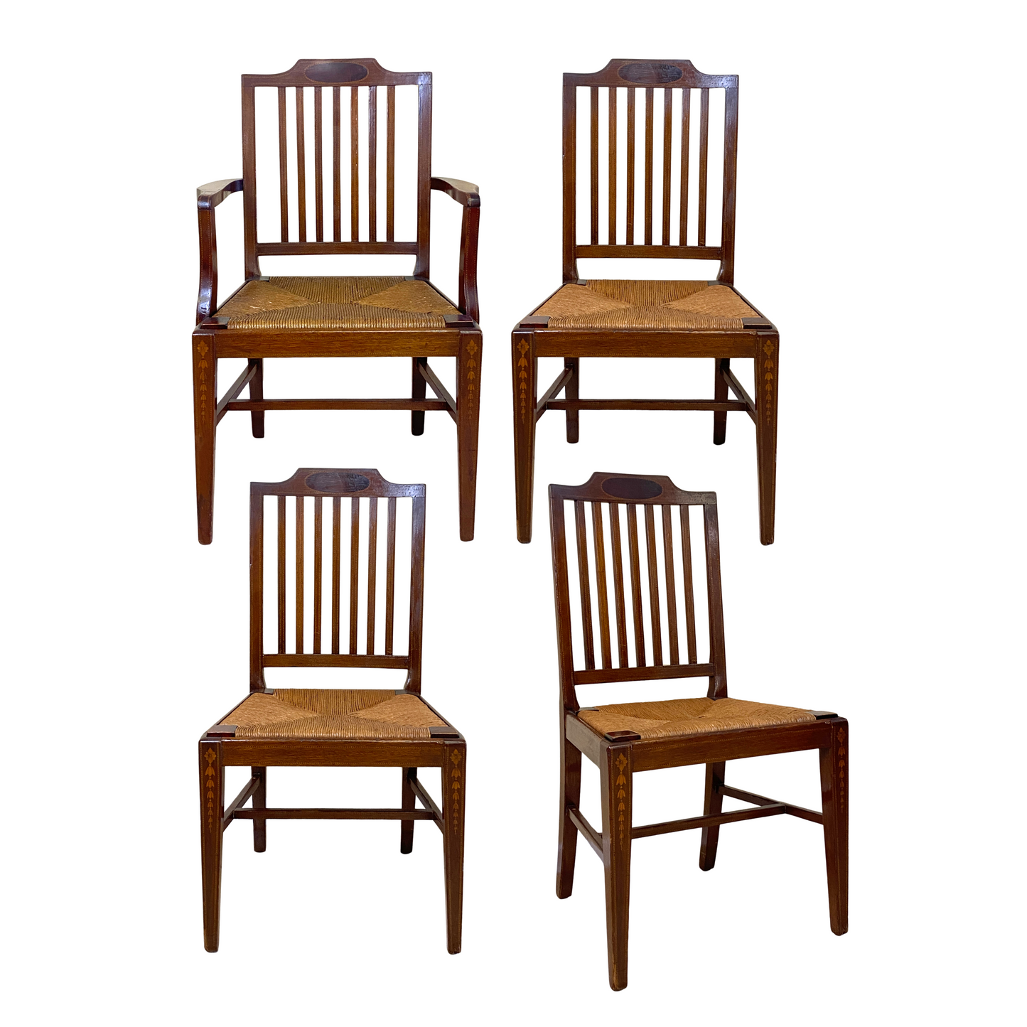 Edwardian Hepplewhite Inlaid Dining Chairs (4)