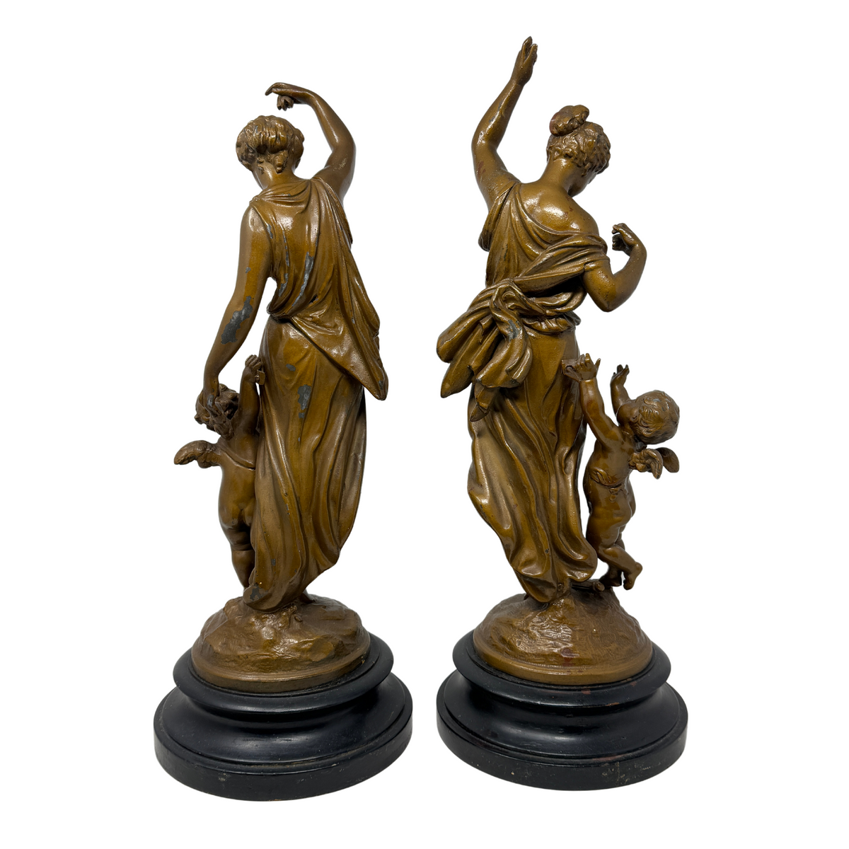 Diana & Cupid Spelter Sculptures After Auguste Moreau (Pair)