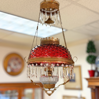 Fenton Antique Cranberry Hobnail Glass & Crystal Chandelier
