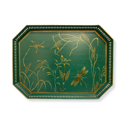 Hand Painted Tole Dragonfly Octagonal Tray