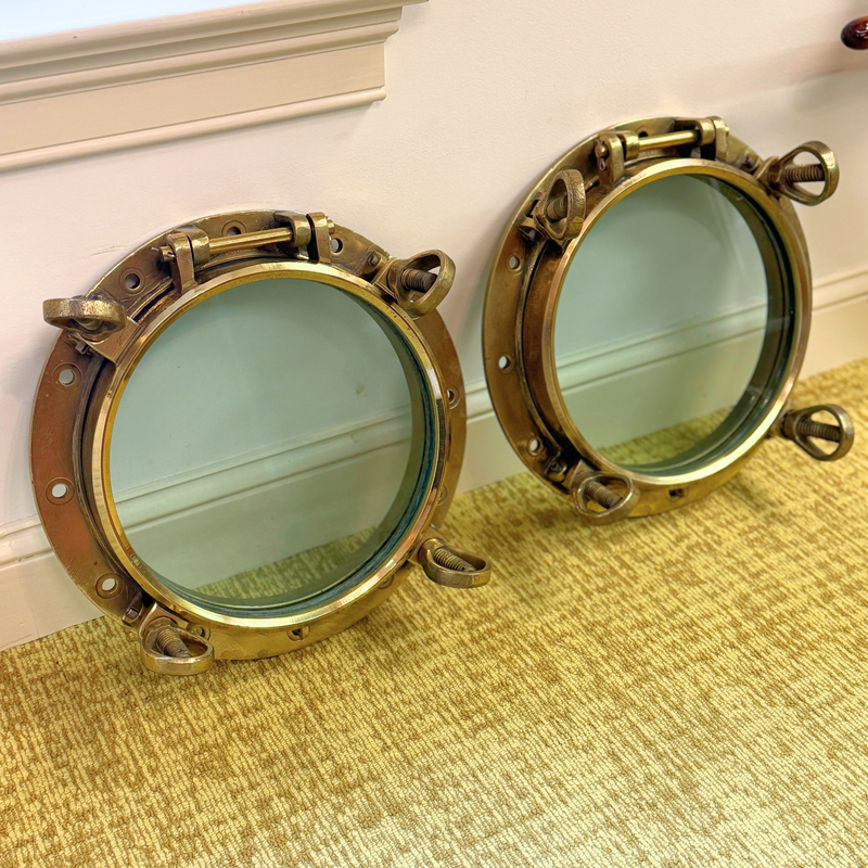 US Navy 16" 4-Dog Brass Ship Portholes, ca. 1940 (Pair)