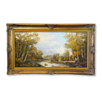 River Landscape Oil on Canvas by O. Schmidt, ca. 1960