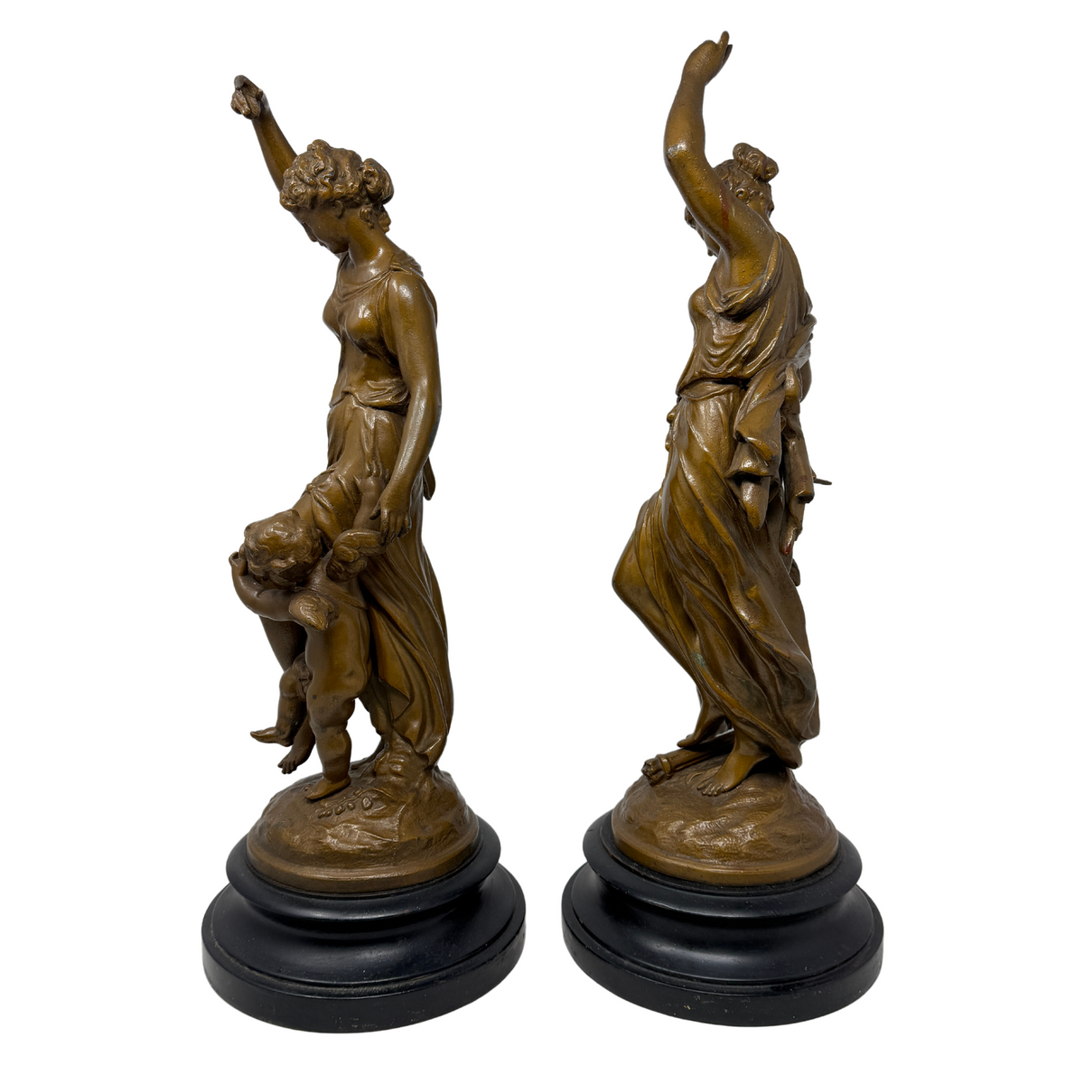 Diana & Cupid Spelter Sculptures After Auguste Moreau (Pair)