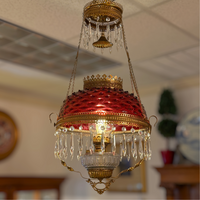 Fenton Antique Cranberry Hobnail Glass & Crystal Chandelier