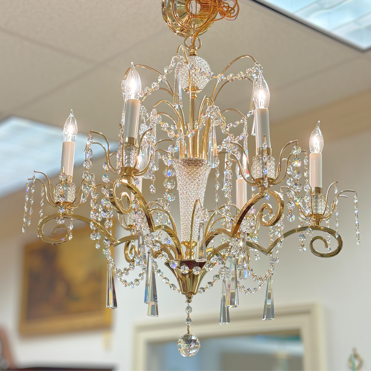Bohemian Crystal & Brass 6-Light Chandelier