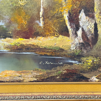 River Landscape Oil on Canvas by O. Schmidt, ca. 1960