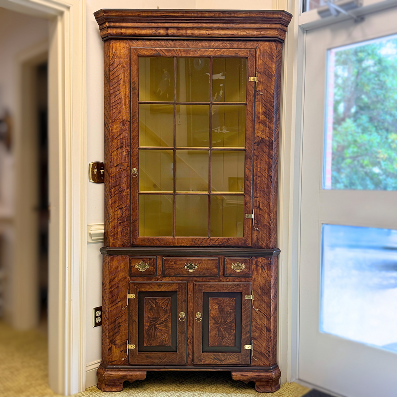Custom Tiger Maple Finished 2pc, 12-Panel Corner Cabinet