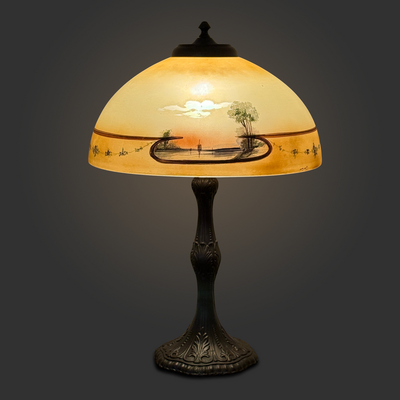 Antique Reverse Painted Water Landscape Lamp