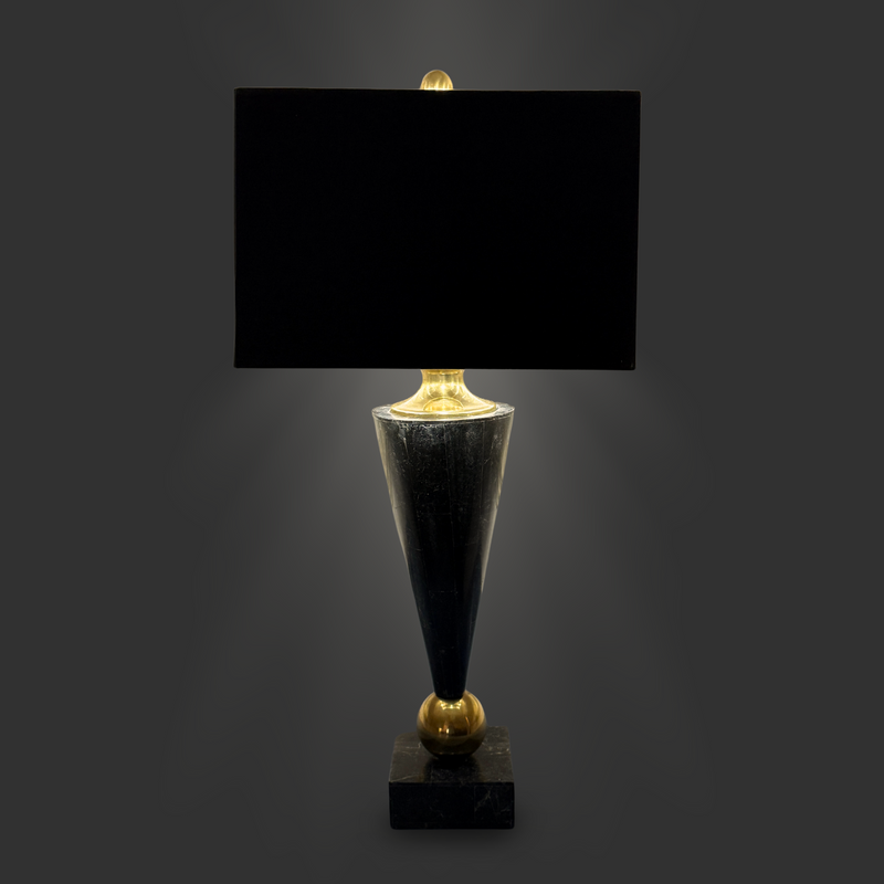 Mid Century Modern Black Marble & Brass Table Lamp