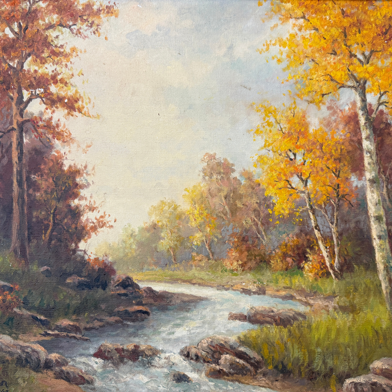 Forest Stream in Autumn Oil on Canvas by M.F. Koden, 1968