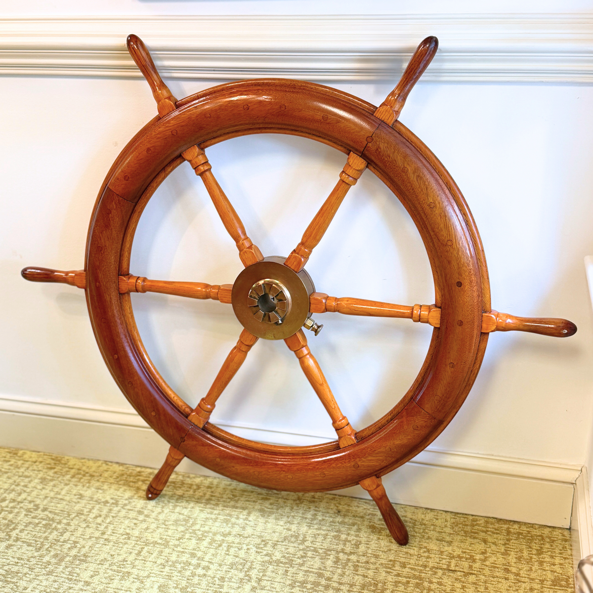 Vintage Authentic 42” Teak Ship’s Helm Wheel