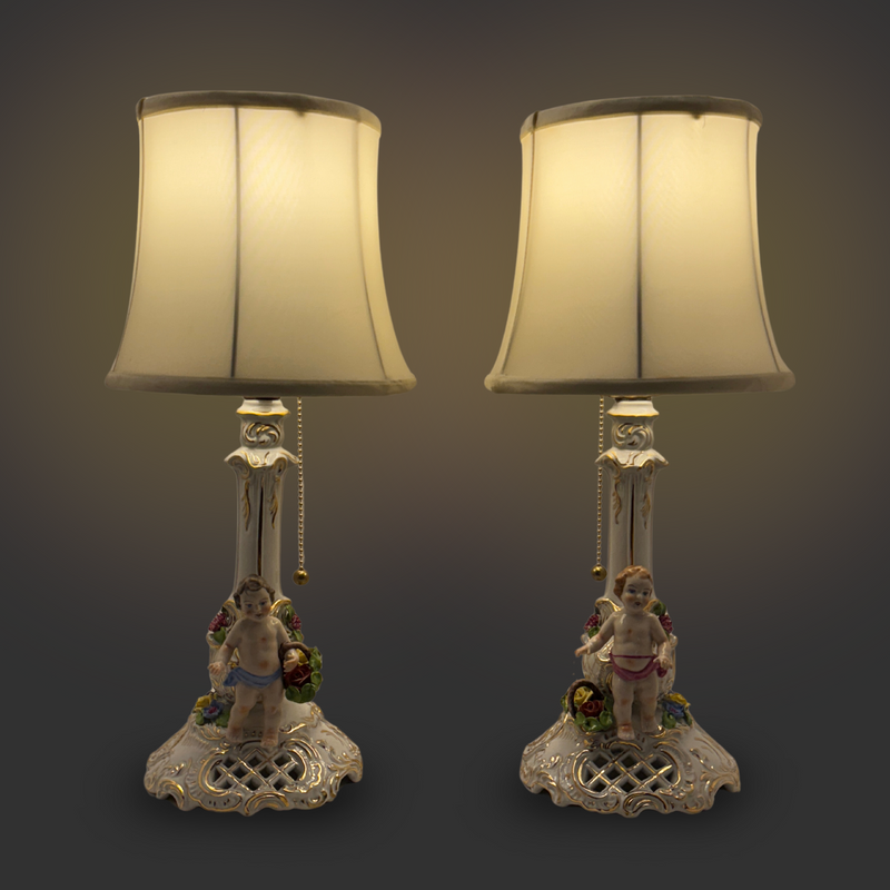 Pair of Mid-Century Dresden-Style German Boudoir Lamps