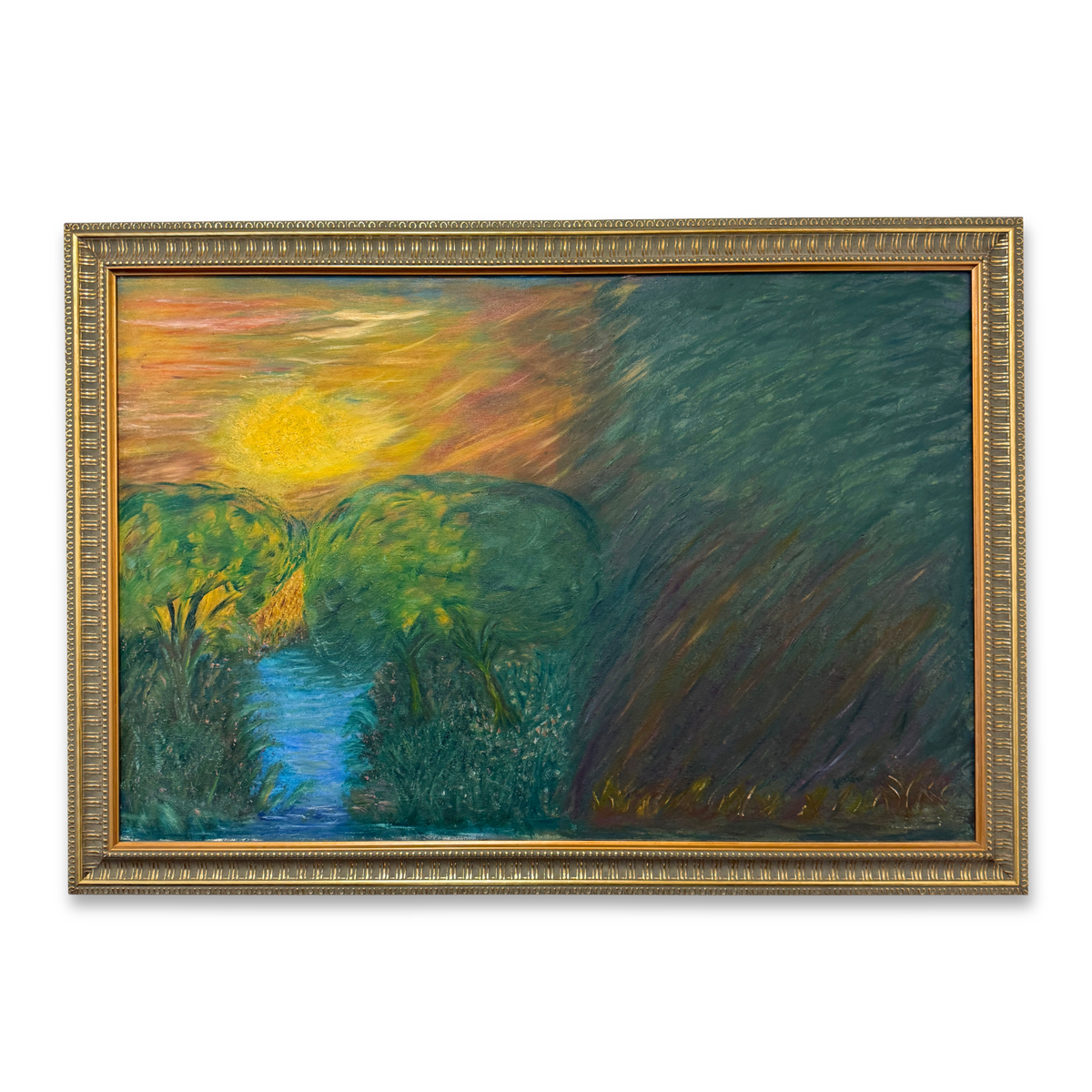 Trees by the River Oil on Canvas, Unsigned