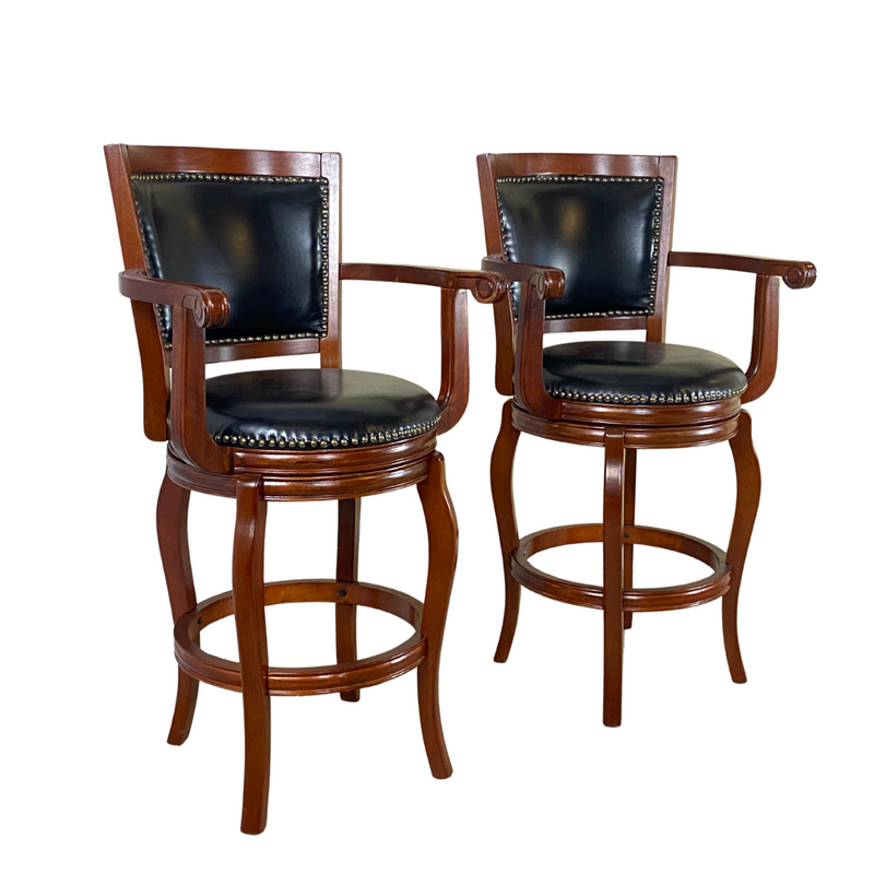 30" Nailhead Trimmed Cherry Bar Stools (Pair)