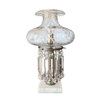 Marble, Brass, & Crystal Prism Electrified Oil Lamp, ca. 1840