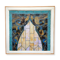 Antique Art Nouveau Stained Glass Window 33 x 32