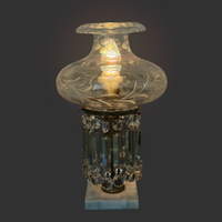 Marble, Brass, & Crystal Prism Electrified Oil Lamp, ca. 1840