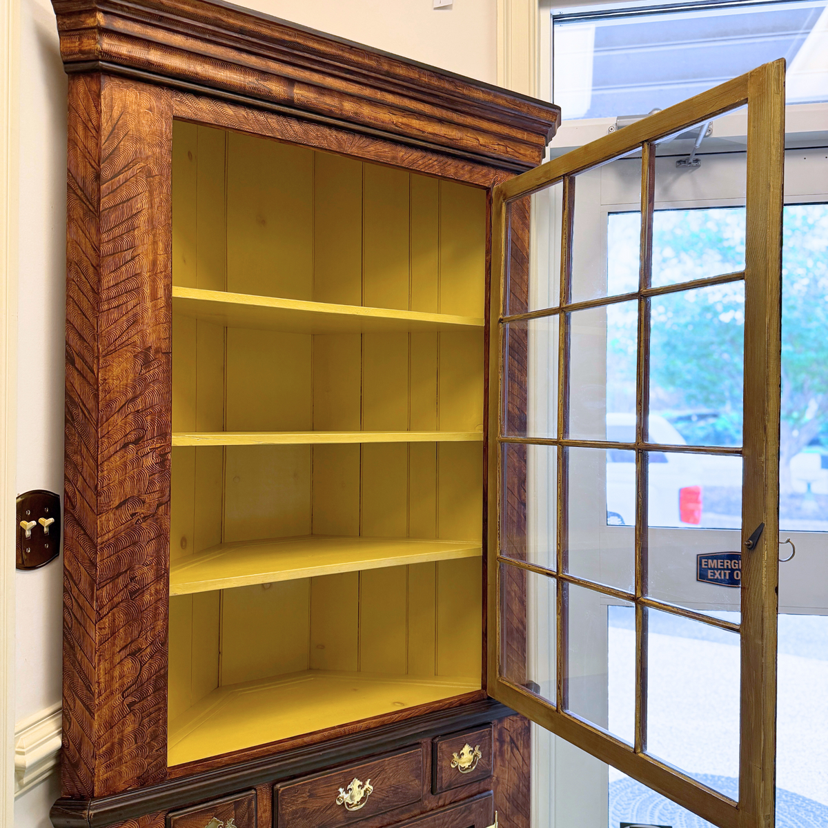Custom Tiger Maple Finished 2pc, 12-Panel Corner Cabinet