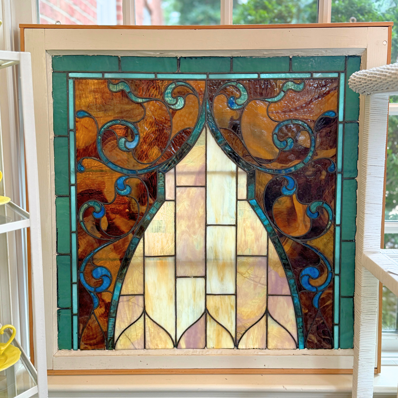 Antique Art Nouveau Stained Glass Window 33 x 32