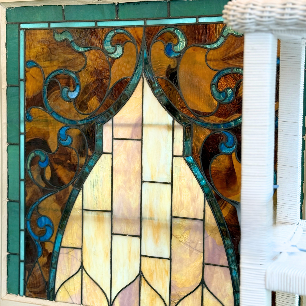 Antique Art Nouveau Stained Glass Window 33 x 32