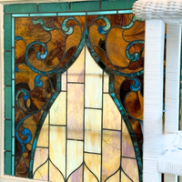 Antique Art Nouveau Stained Glass Window 33 x 32