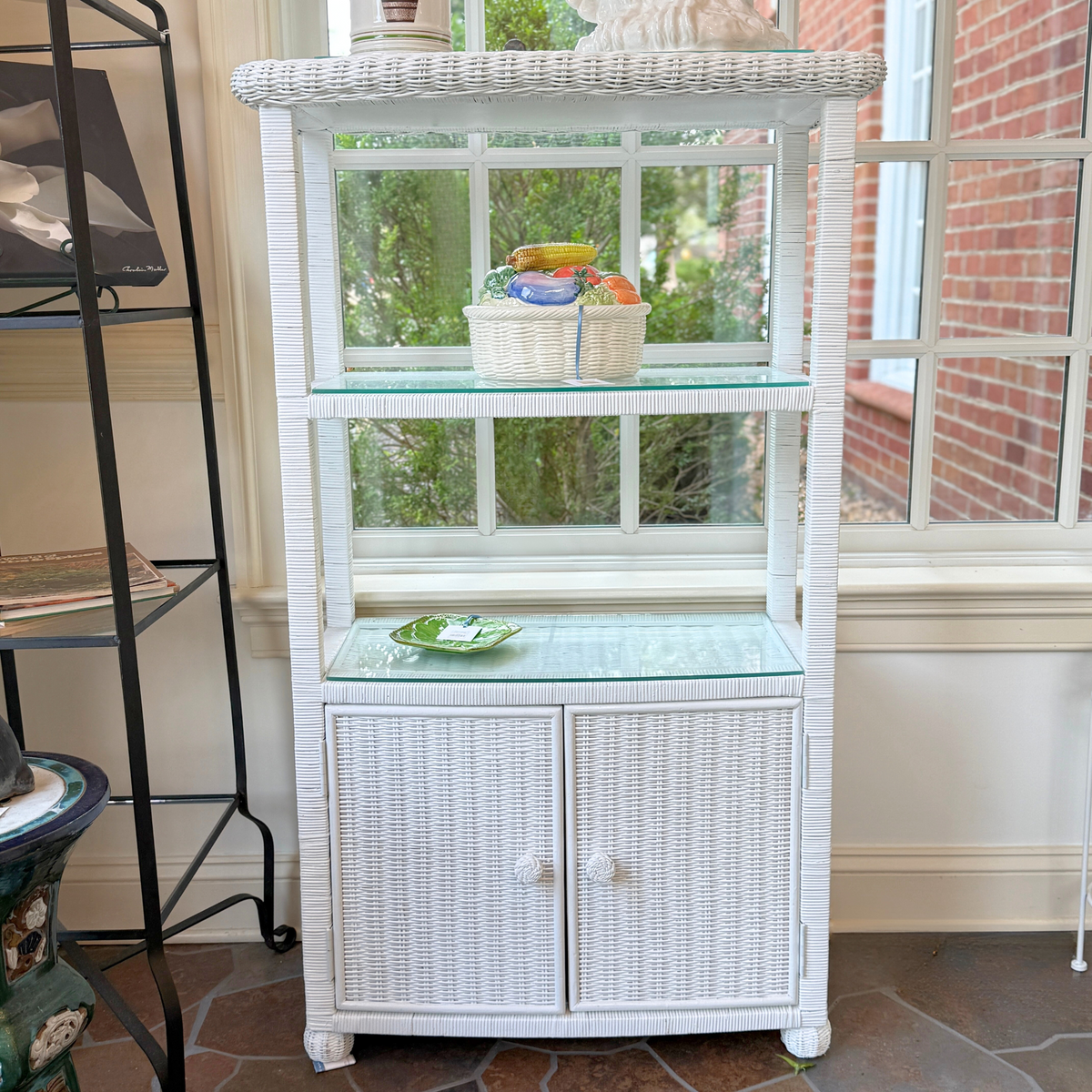 White Wicker Bookcases (Pair)