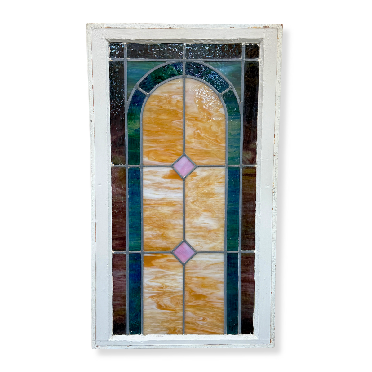 Antique 5-Color Stained Glass Window 21 x 36
