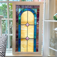 Antique 5-Color Stained Glass Window 21 x 36