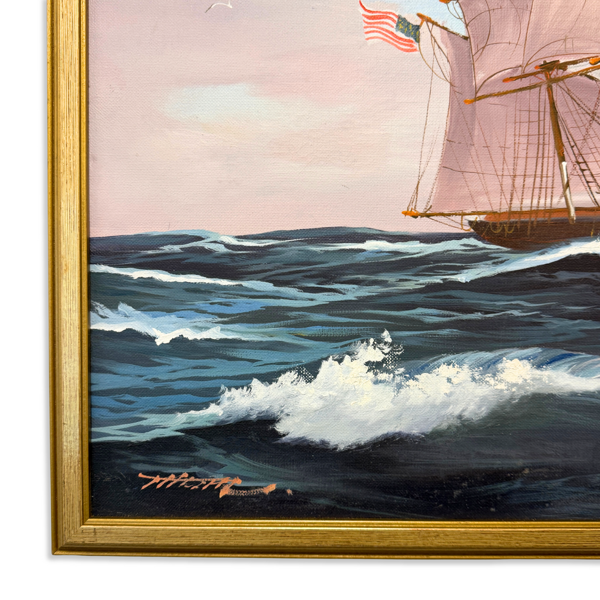 Signed Maritime Acrylic on Canvas, ca. 1980