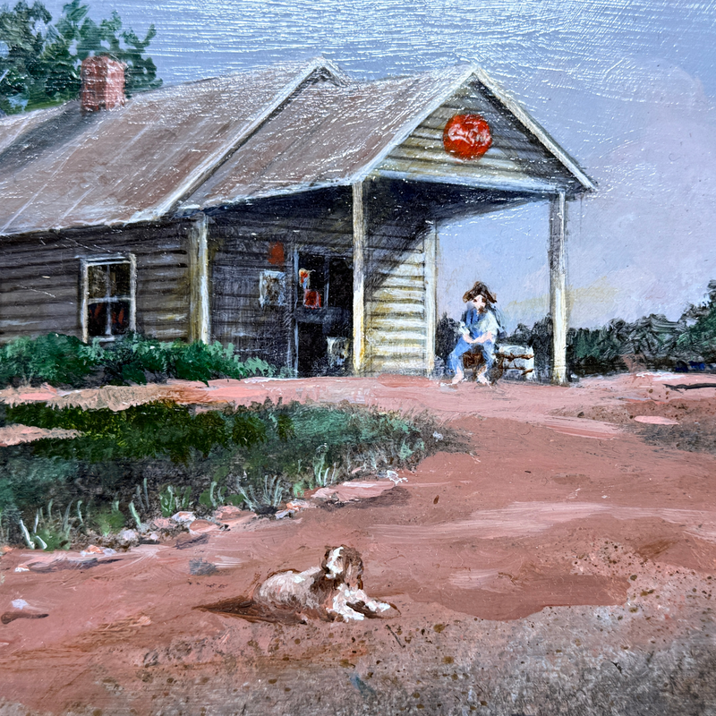 "Service Station" Oil on Board by Ann Mount, ca. 1980