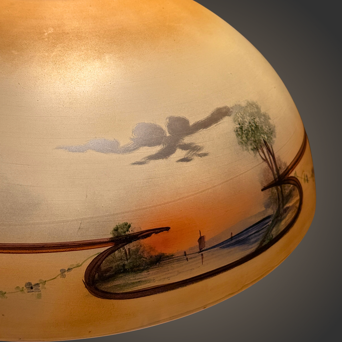 Antique Reverse Painted Water Landscape Lamp