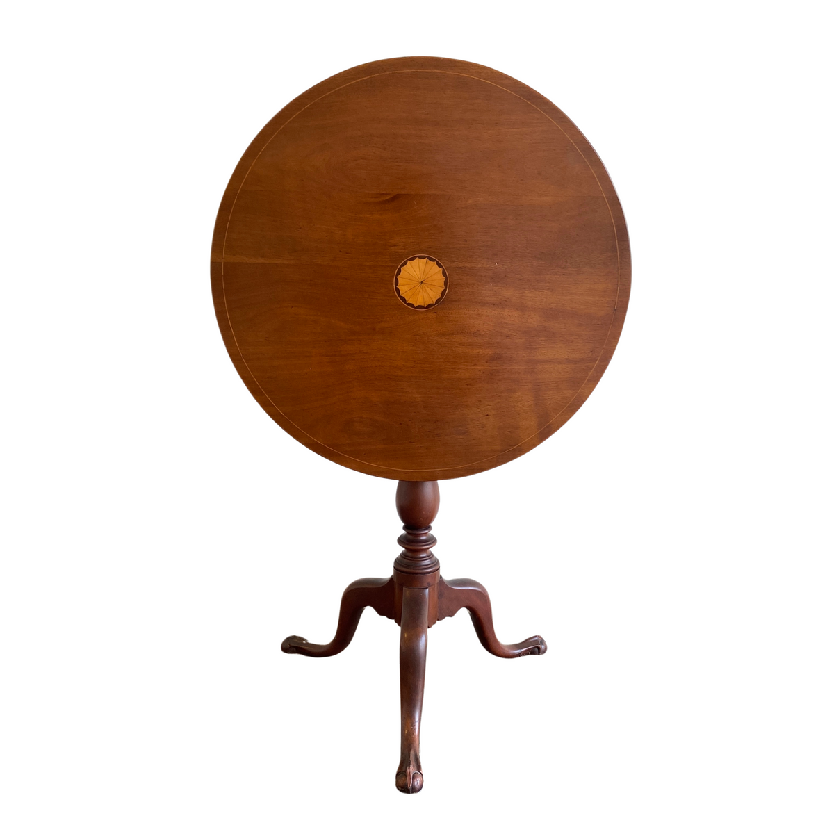 English Cherry Inlaid Tilt-Top Table