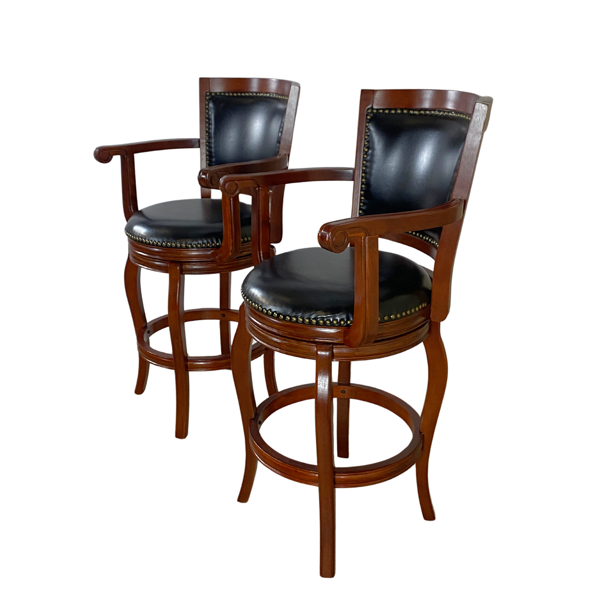 30" Nailhead Trimmed Cherry Bar Stools (Pair)