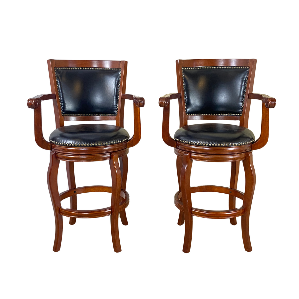 30" Nailhead Trimmed Cherry Bar Stools (Pair)